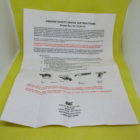 DAC Other Dac Firearm Lock Dac Gun Lock Handgun Lock Firearm Safety